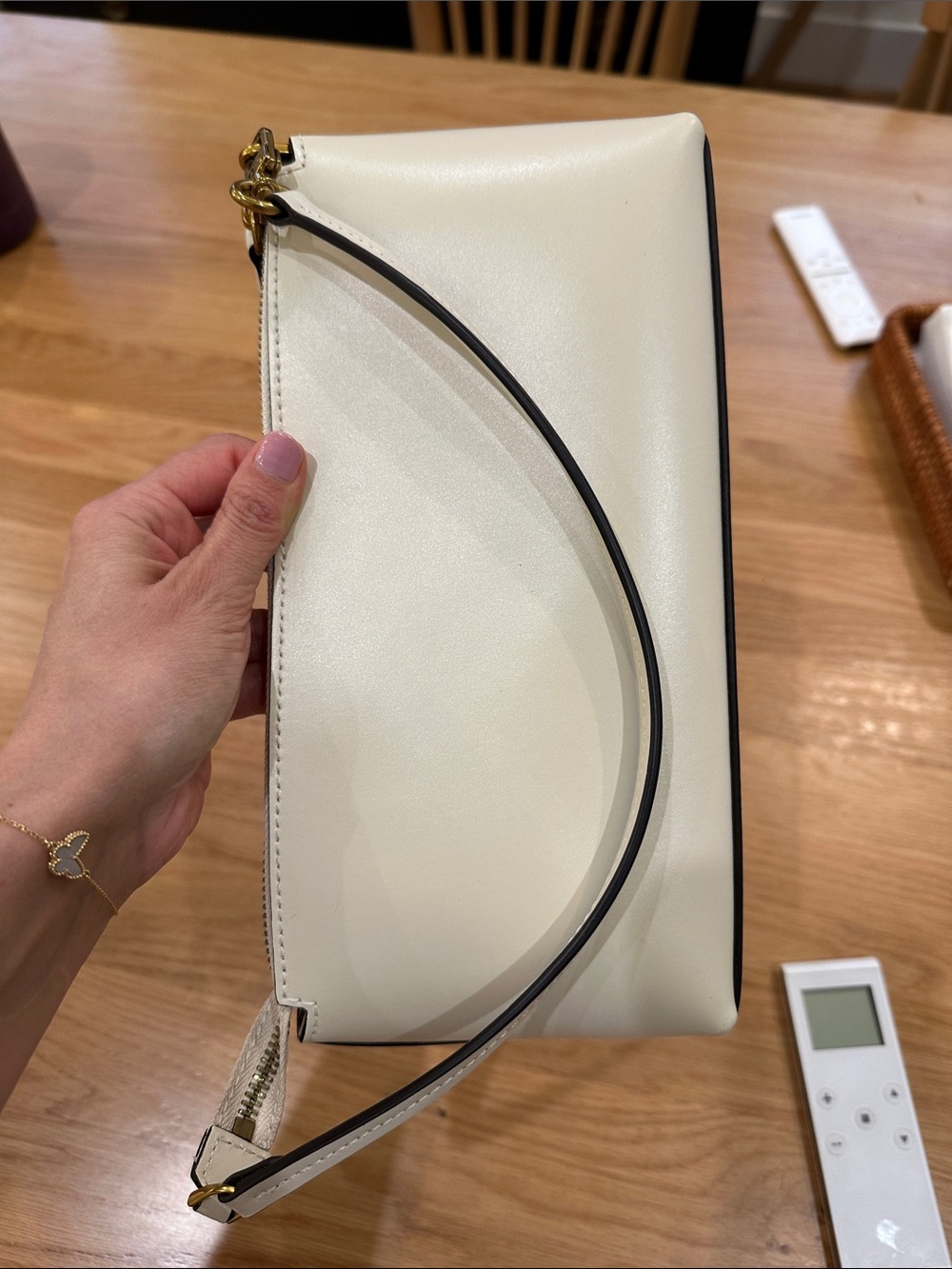 STAUD Cream Leather Top-Zip Shoulder Bag with Gold Hardware - Picture 5 of 8